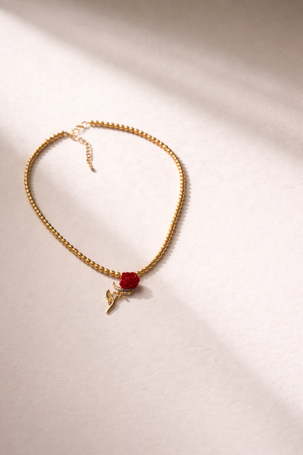 Gold Pearl Necklace with Rose Pendant Gold