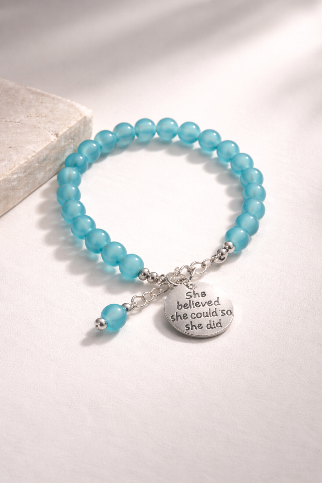 She Believed She Could Charm Ocean Blue Bracelet Silver