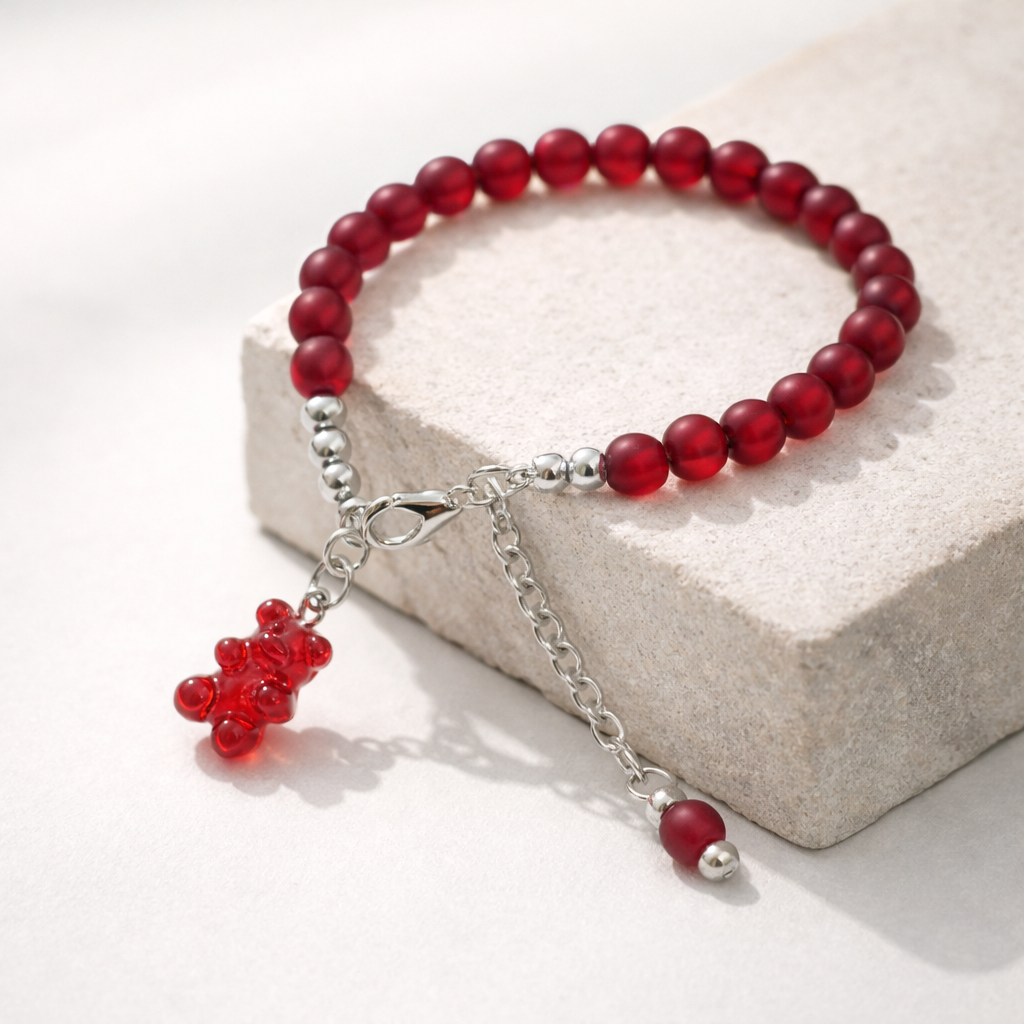 Red Bracelet with Haribo Charm - Silver