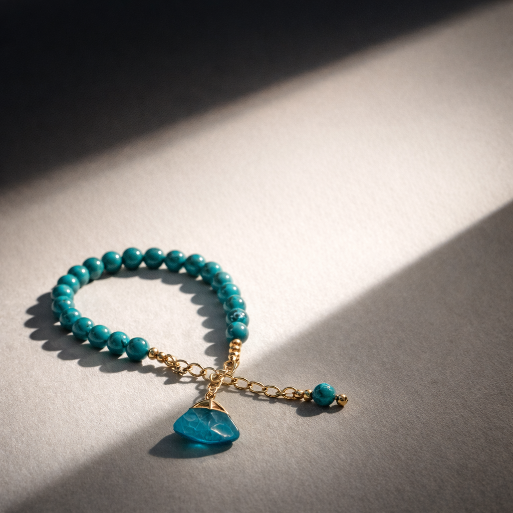 Turquoise Bracelet with Charm - Gold