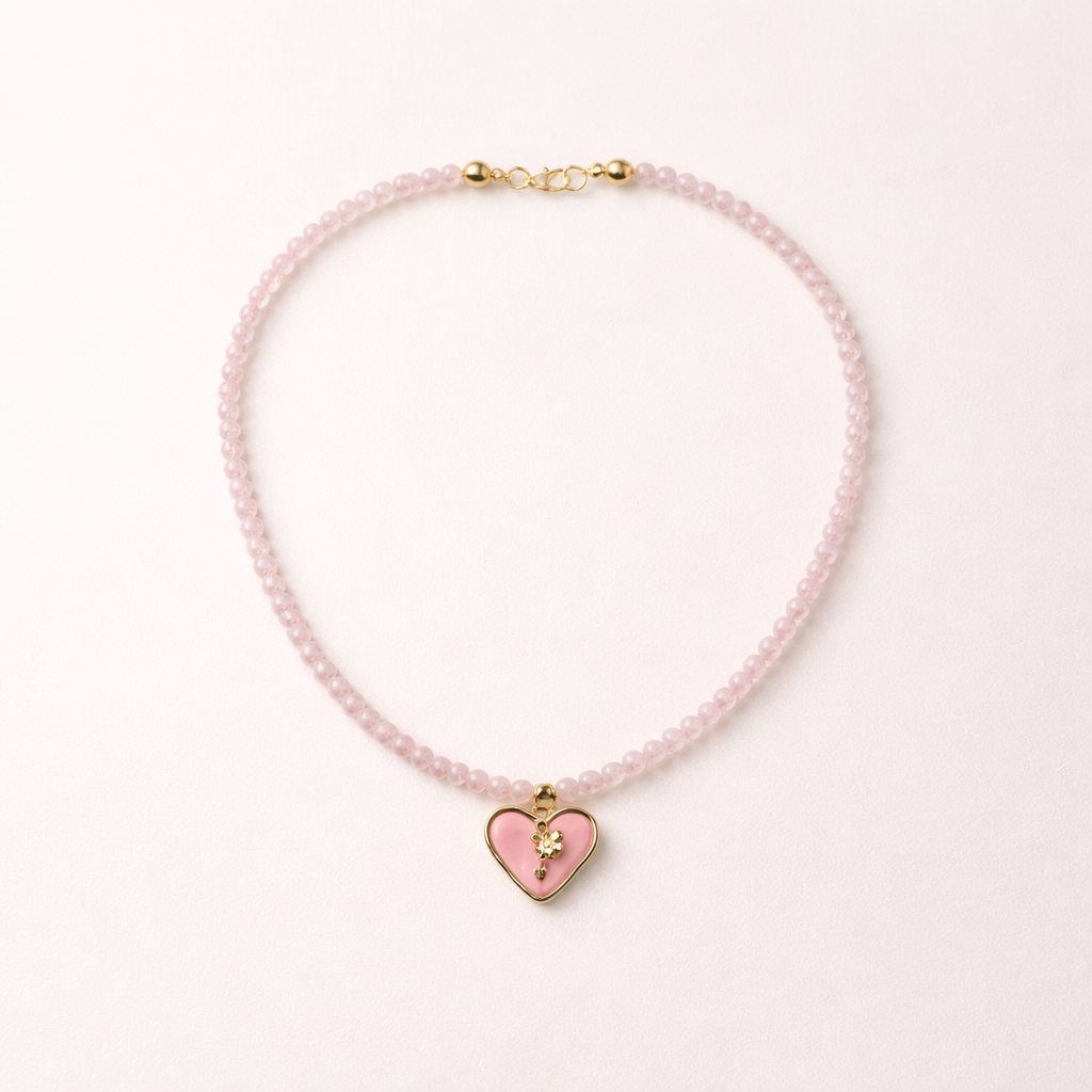 Rose Quartz Necklace with Rose Pendant Gold