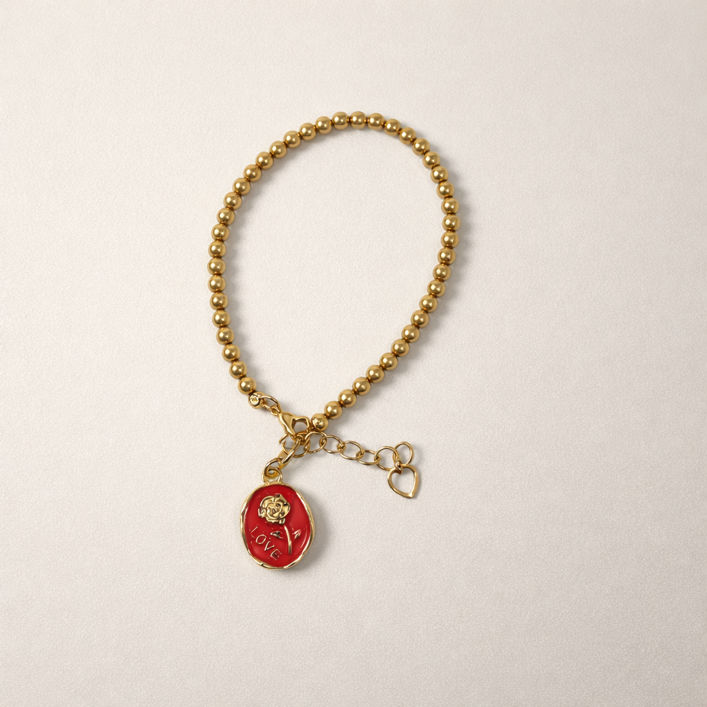 Gold Pearl Bracelet with Charm - Gold