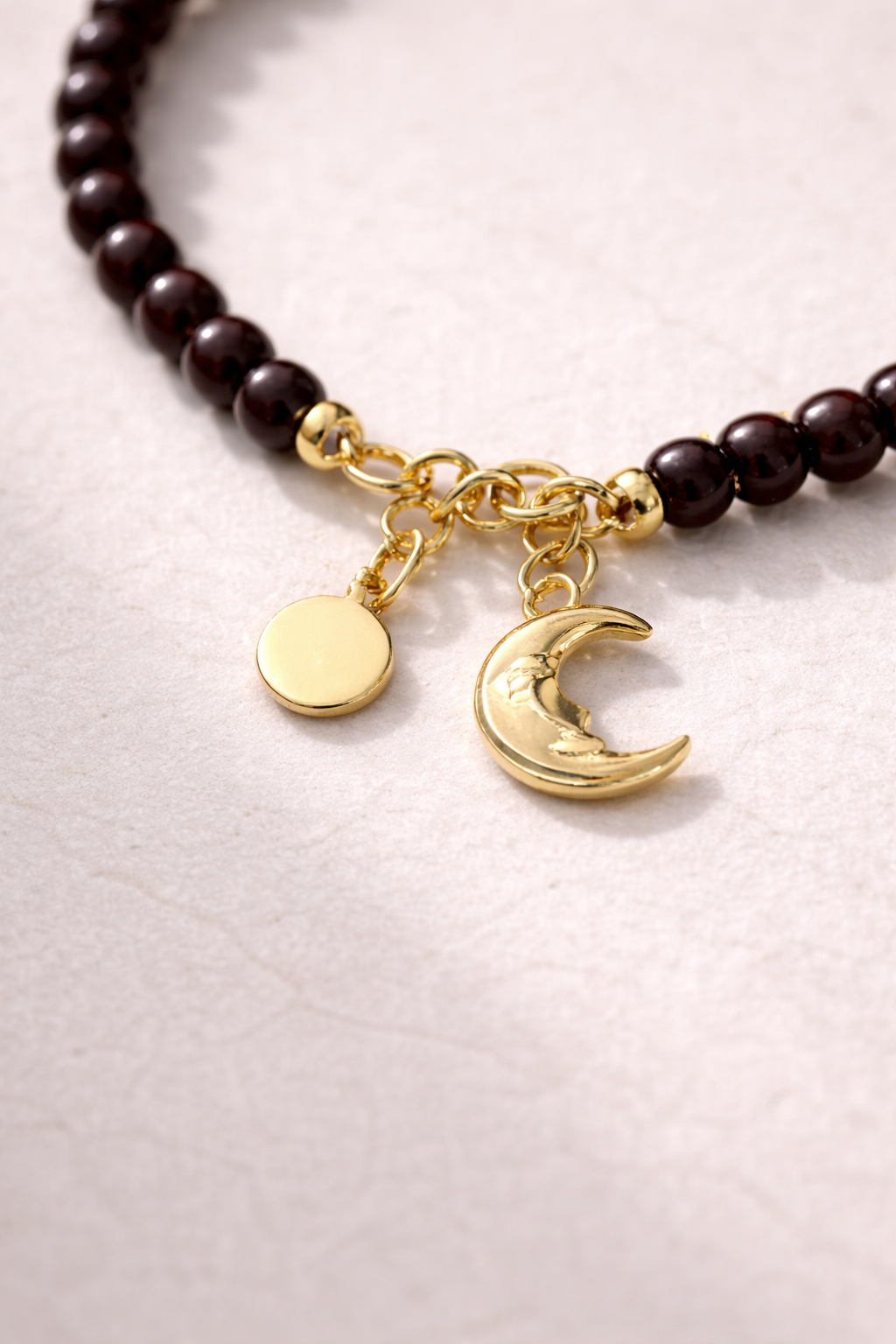 Garnet Bracelet with Moon Charm - Gold