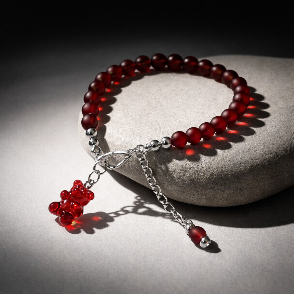 Red Bracelet with Haribo Charm - Silver