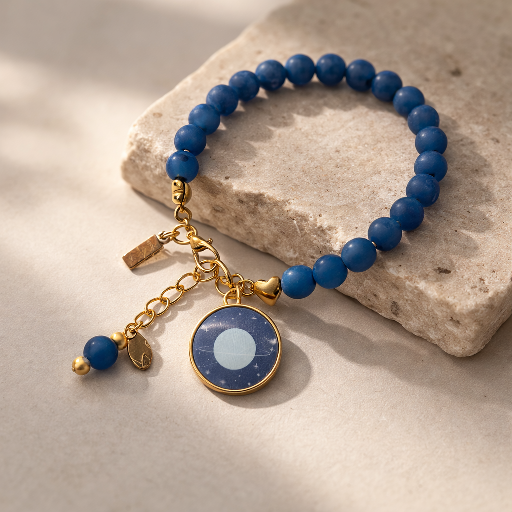 Cosmic Blue Bracelet with Cosmic Blue Planet Charm - Gold