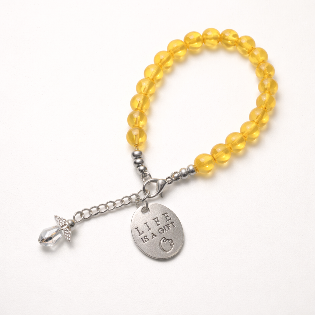 Summer Orange "Life Is a Gift" Bracelet with Charm - Silver