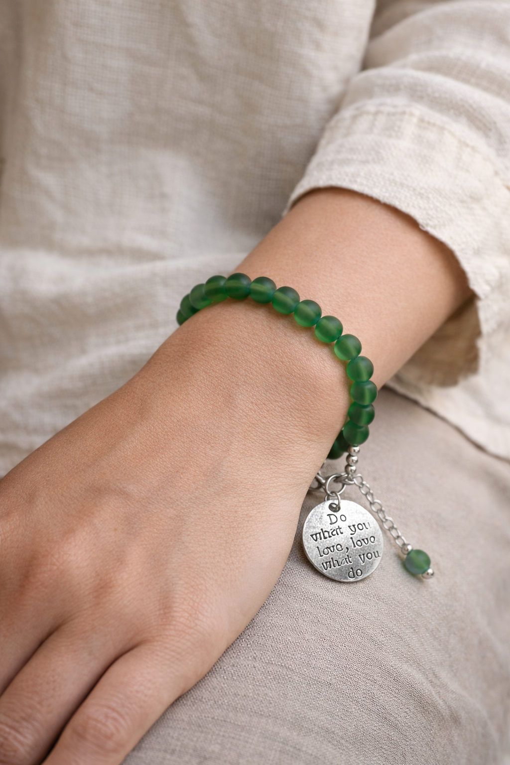 Do What You Love - Emerald Green Bracelet - Silver