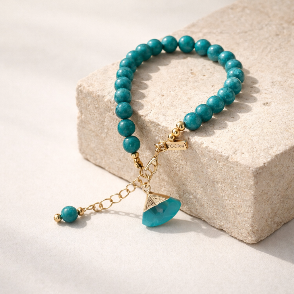 Turquoise Bracelet with Charm - Gold