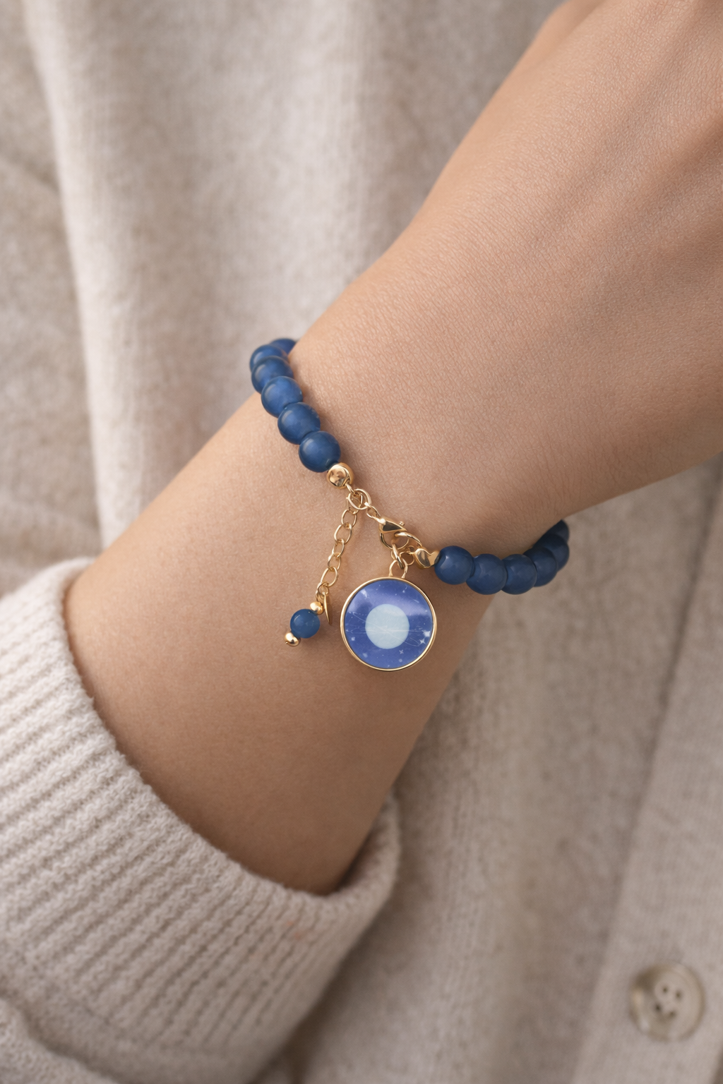 Cosmic Blue Bracelet with Cosmic Blue Planet Charm - Gold
