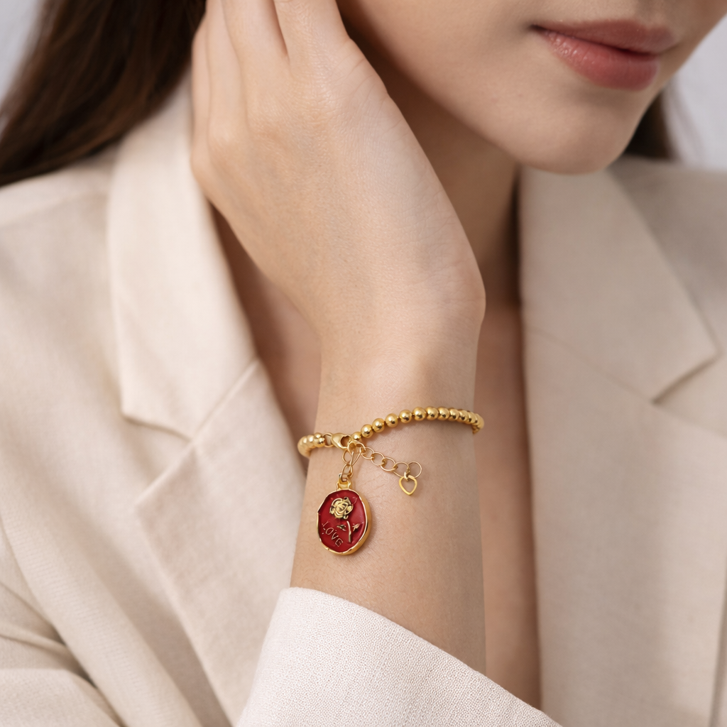 Gold Pearl Bracelet with Charm - Gold