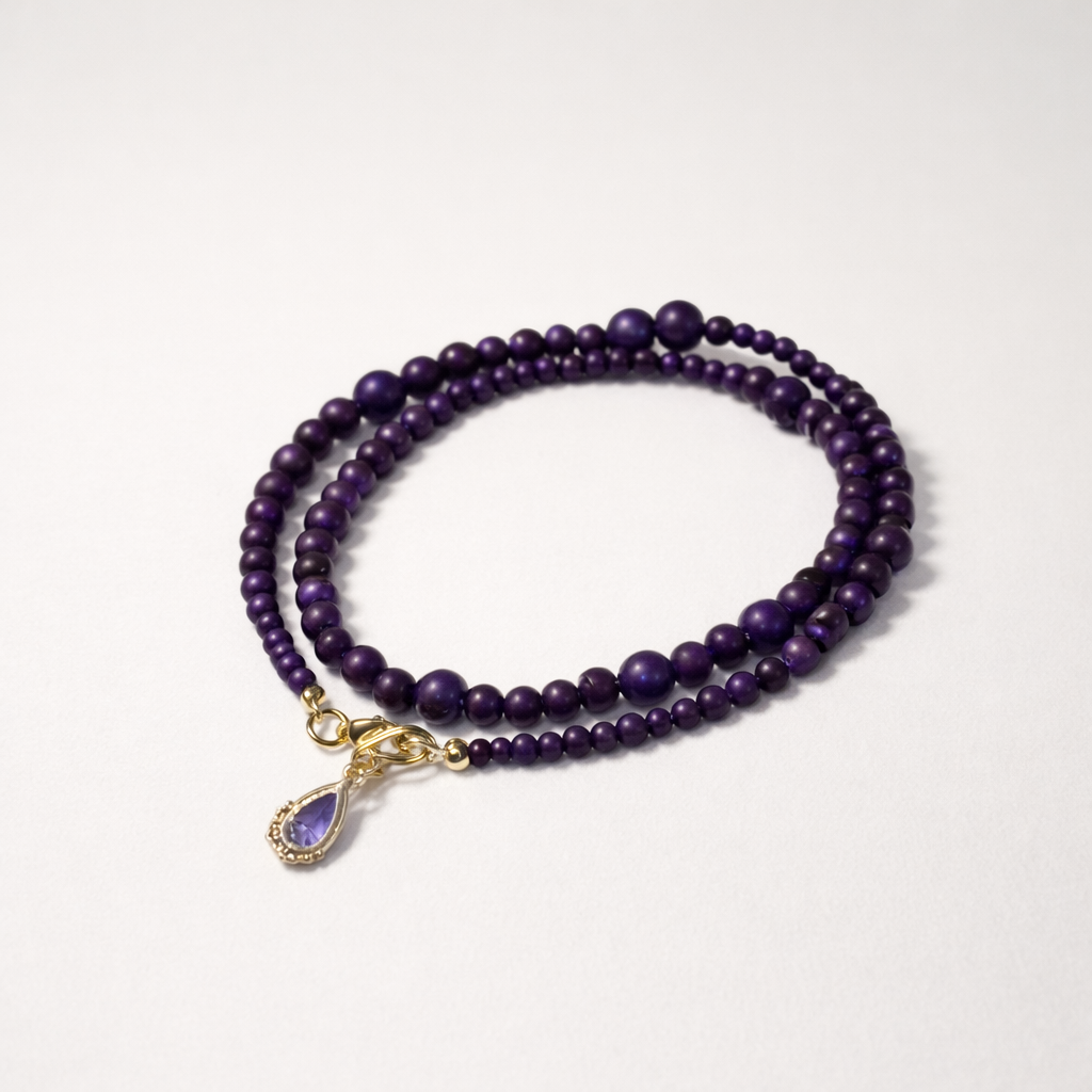 Purple Magnesite Double Bracelet with Purple Charm - Gold