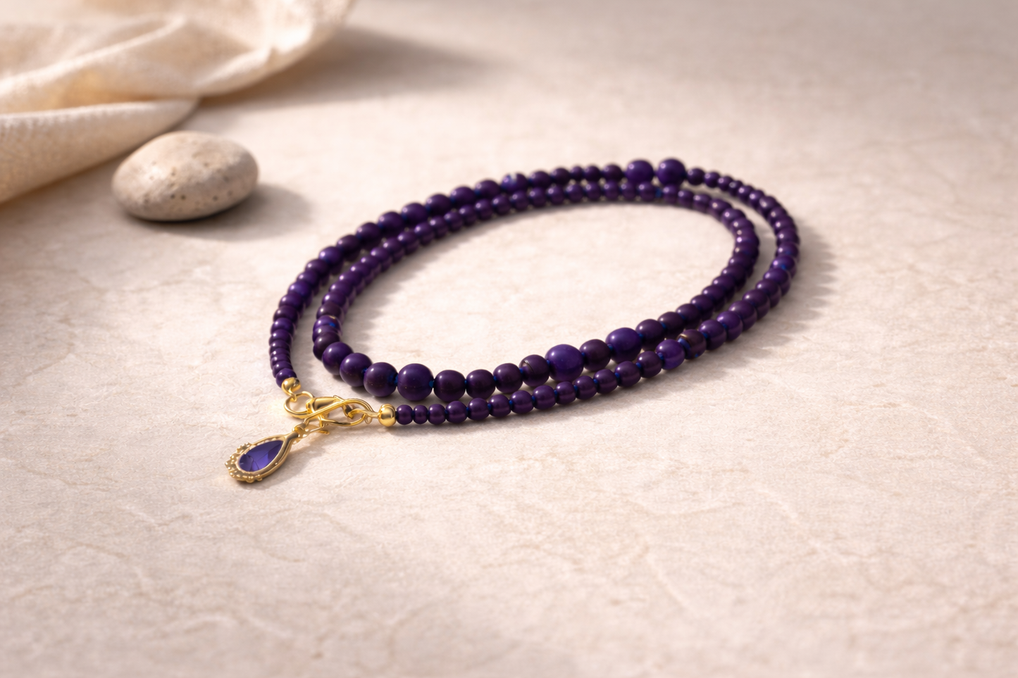 Purple Magnesite Double Bracelet with Purple Charm - Gold