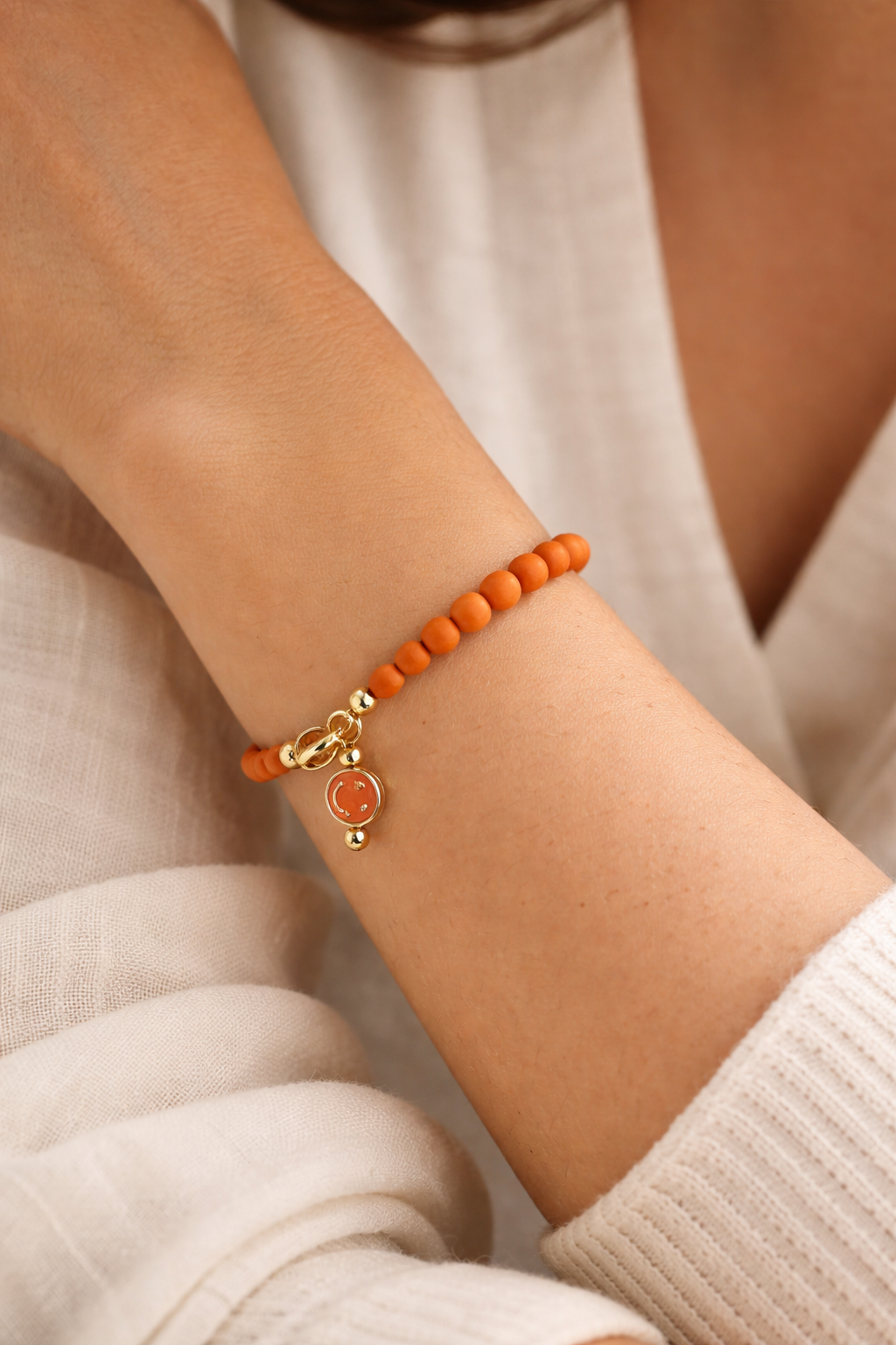 Cosmic Orange Bracelet with Charm - Gold