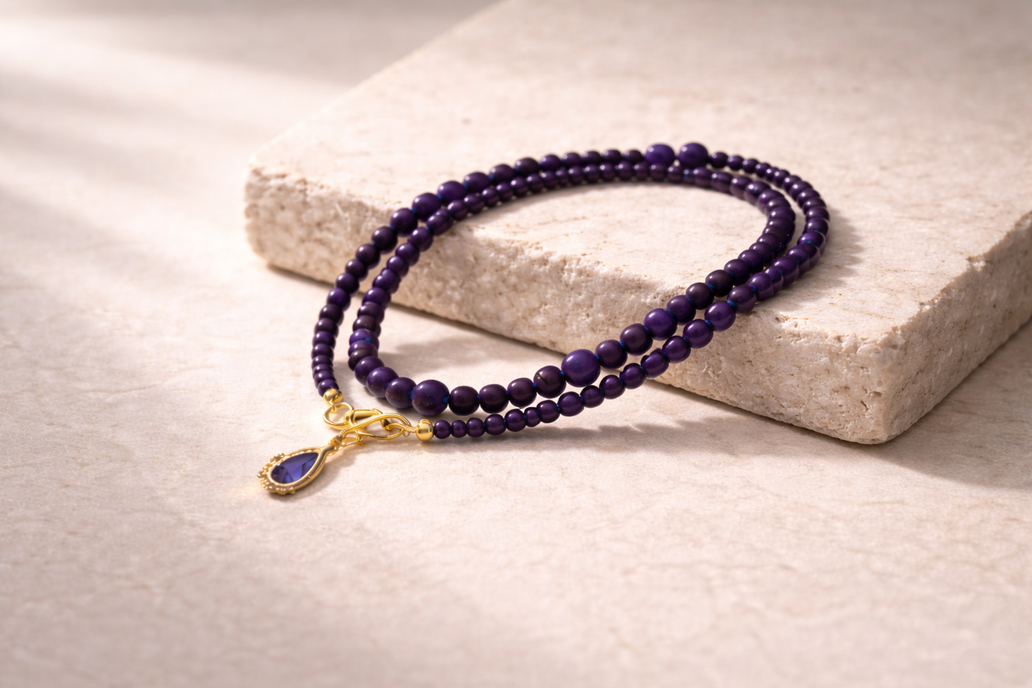 Purple Magnesite Double Bracelet with Purple Charm - Gold