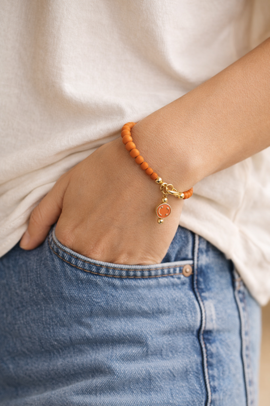 Cosmic Orange Bracelet with Charm - Gold