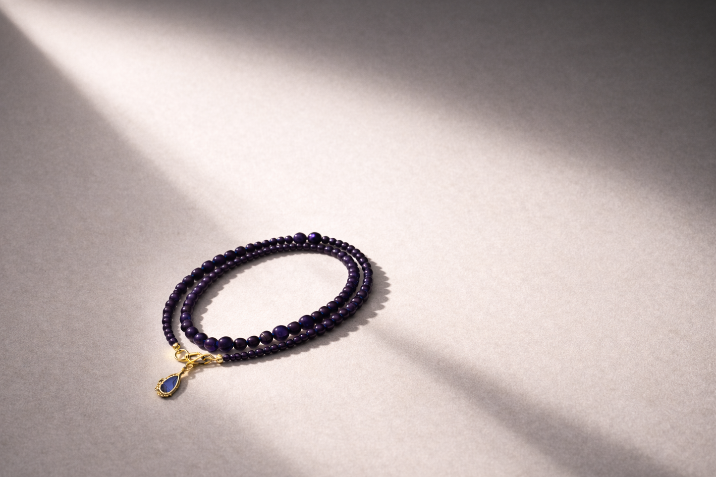 Purple Magnesite Double Bracelet with Purple Charm - Gold